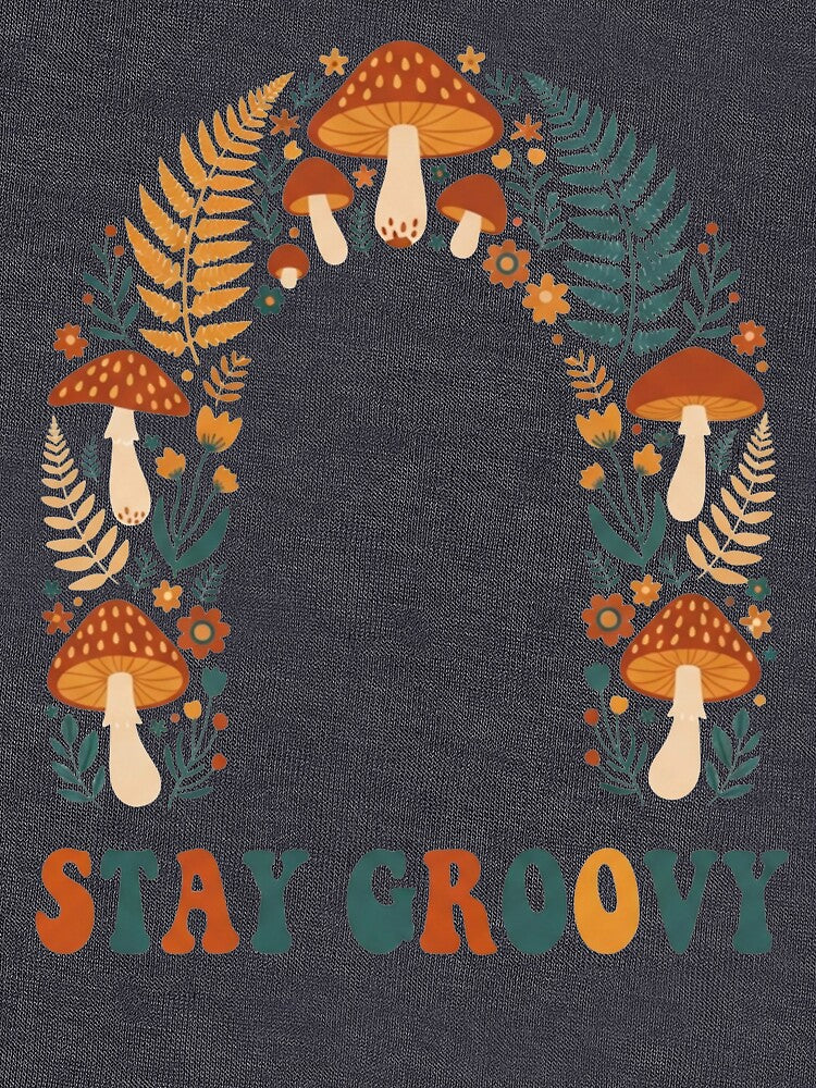 Stay Groovy Retro Mushroom Arch | 70s Boho Botanical Nature Print by Dzblack