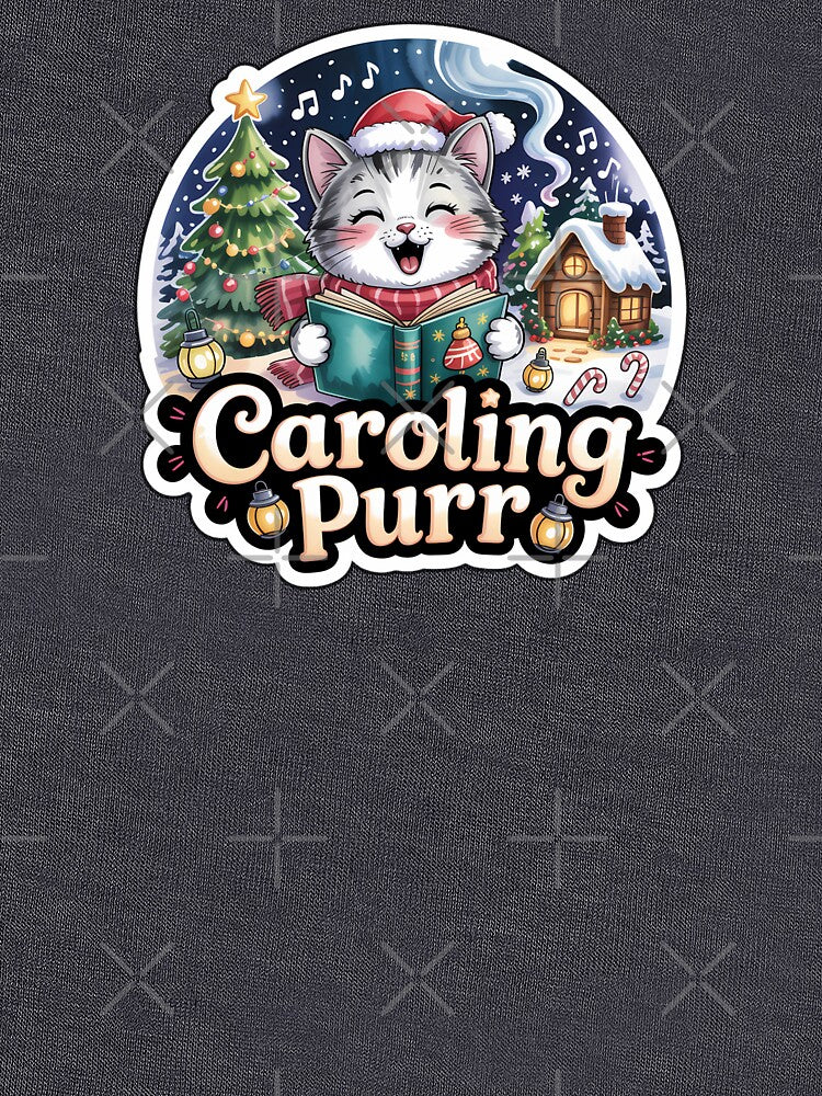 Christmas Cat Sticker – Cute Caroling Kitty Singing Holiday Songs by Tree & Cabin by Nuist25