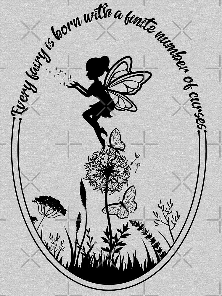 Every fairy is born with a finite number of curses - black text and lavender purple - fairy core, cottage core - halloween - sage green by hasbeenz