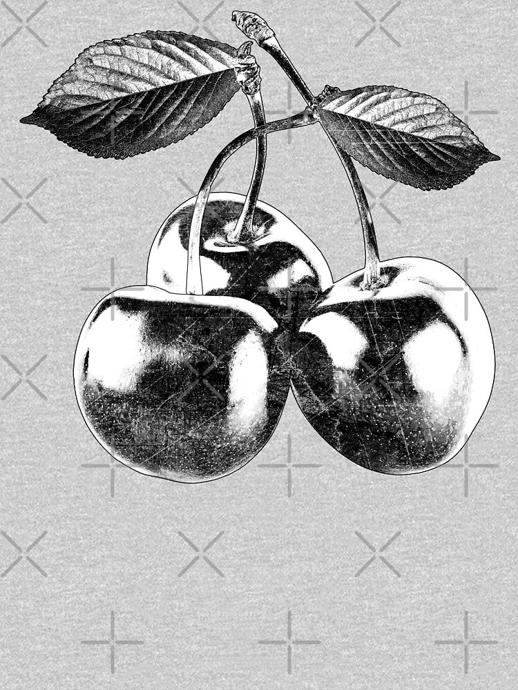 Dark Cherries Three Fruit Stem Leaves Botanical Still Life by Ghoul Enterprises