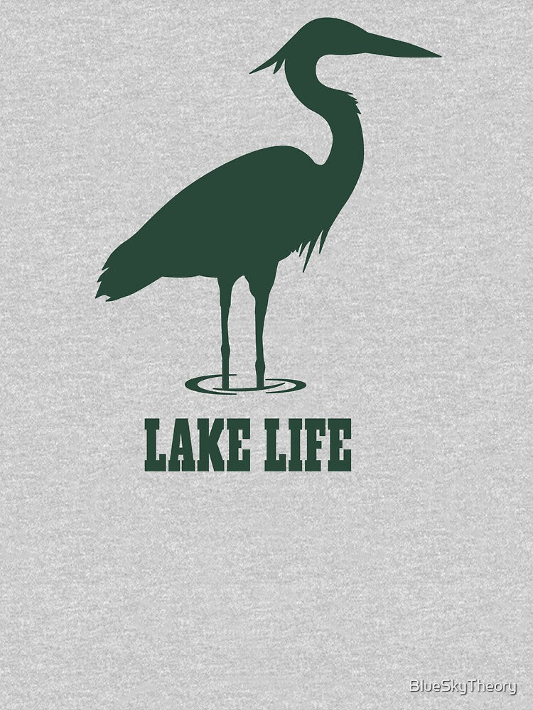 Lake Life Great Blue Heron Wading Silhouette - Dark Moss Green by BlueSkyTheory