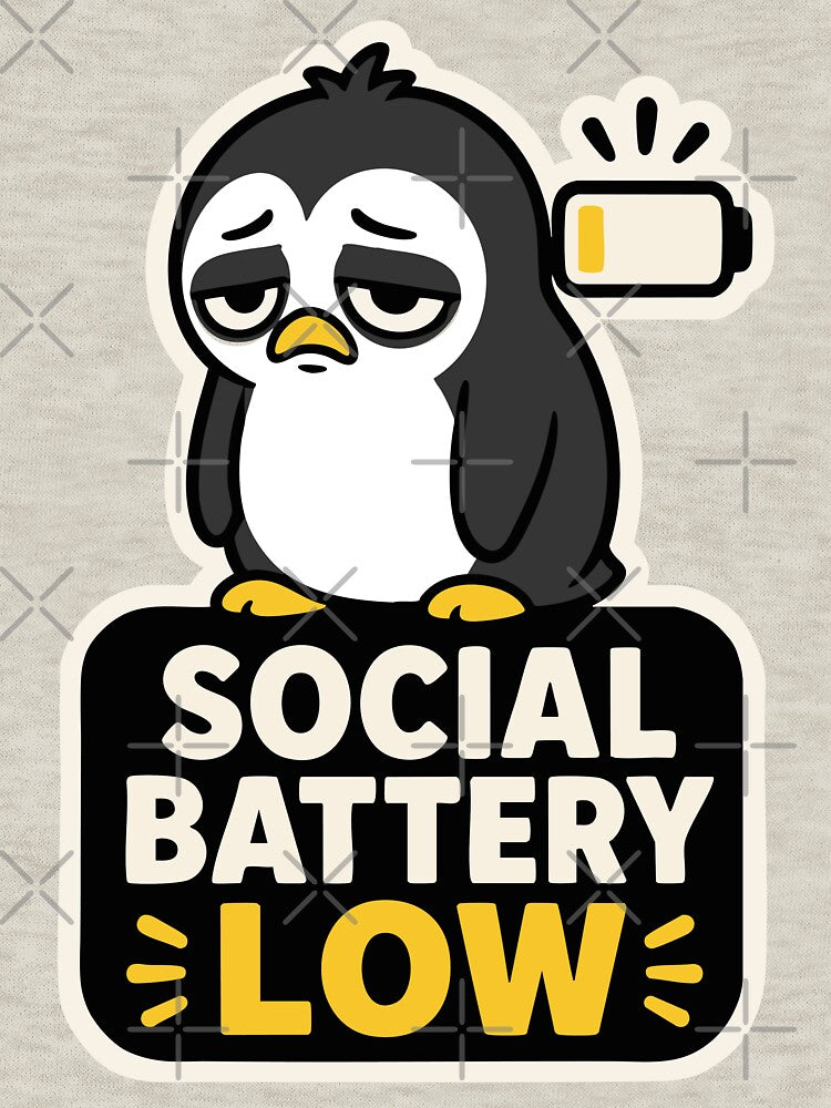 Social Battery Low Penguin – Funny Introvert Mood by EchoBlue Studio