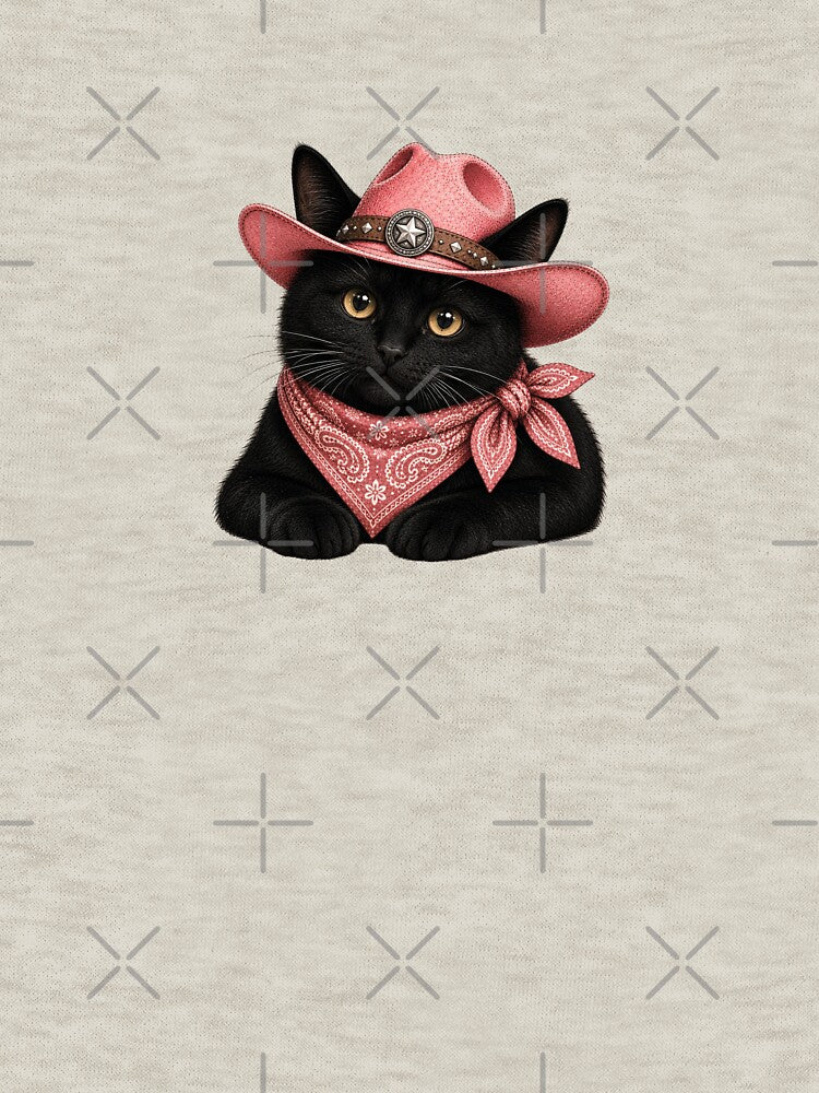 Black Cat Pink Cowgirl Western Charm Design by BrandyandBeyond