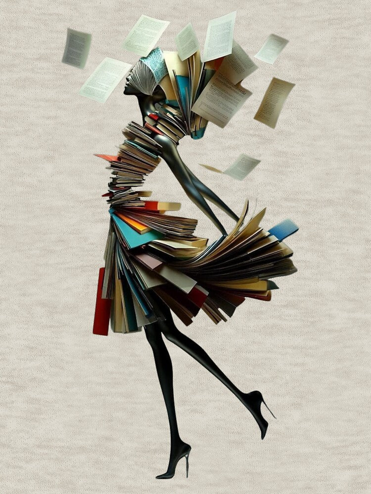 Book Dress Woman Art  Surreal Literary Fashion Illustration for Book Lovers by Quite mind