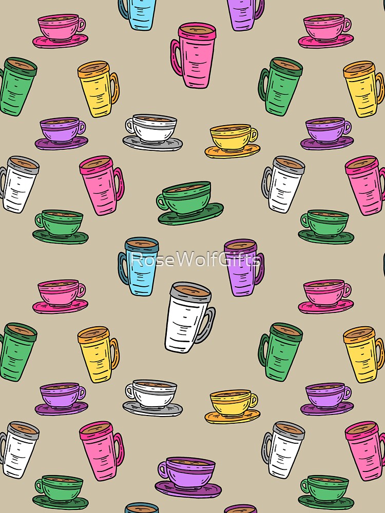 Cute quirky mugs cups - pattern brown by RoseWolfGifts