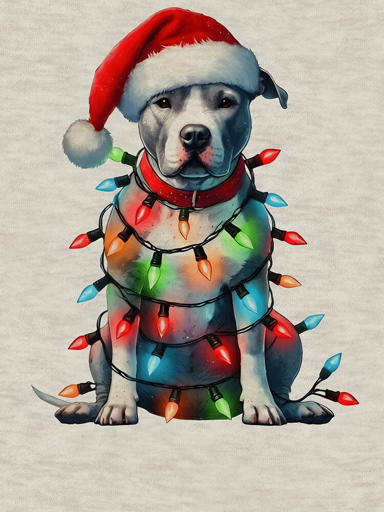 Funny Christmas Dog Shirt, Santa Puppy Graphic Tee, Dog Wrapped in Christmas Lights, Cute Holiday Gift by fimacurtuse