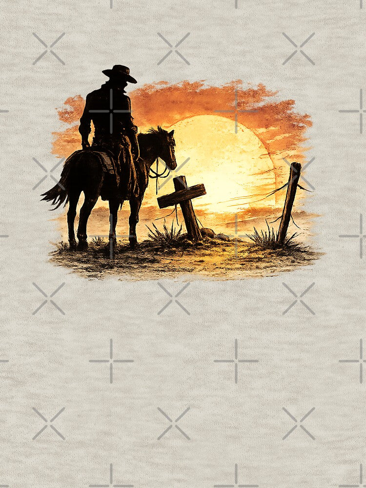Lone Cowboy Silhouette at Sundown – Cinematic Western Desert Art by messupbro