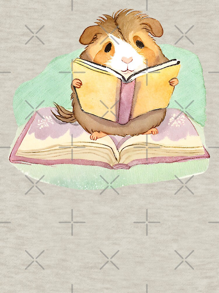 Cute Watercolor Guinea Pig Reading a Book by FarmOfCuties