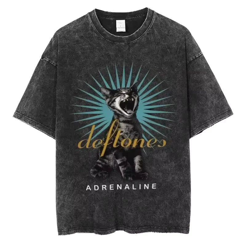Men’s cotton Washed Black Deftones Graphic T Shirt Vintage Style Band Tee S– Unisex