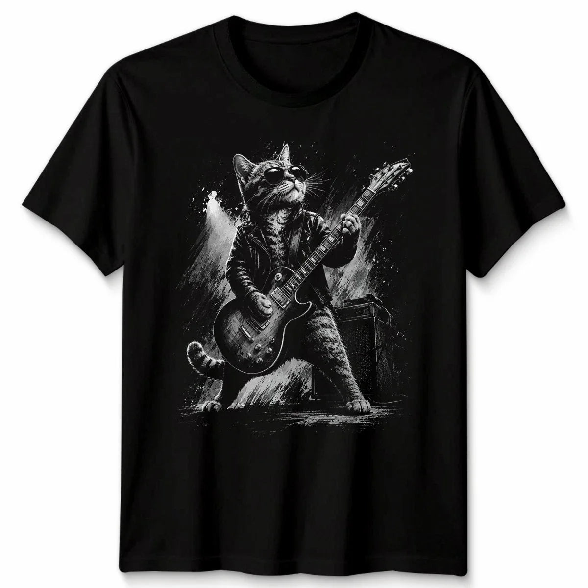 Funny Cat Playing Unisex T Shirt Guitar Rock And Roll Gifts Graphic Tee Unisex