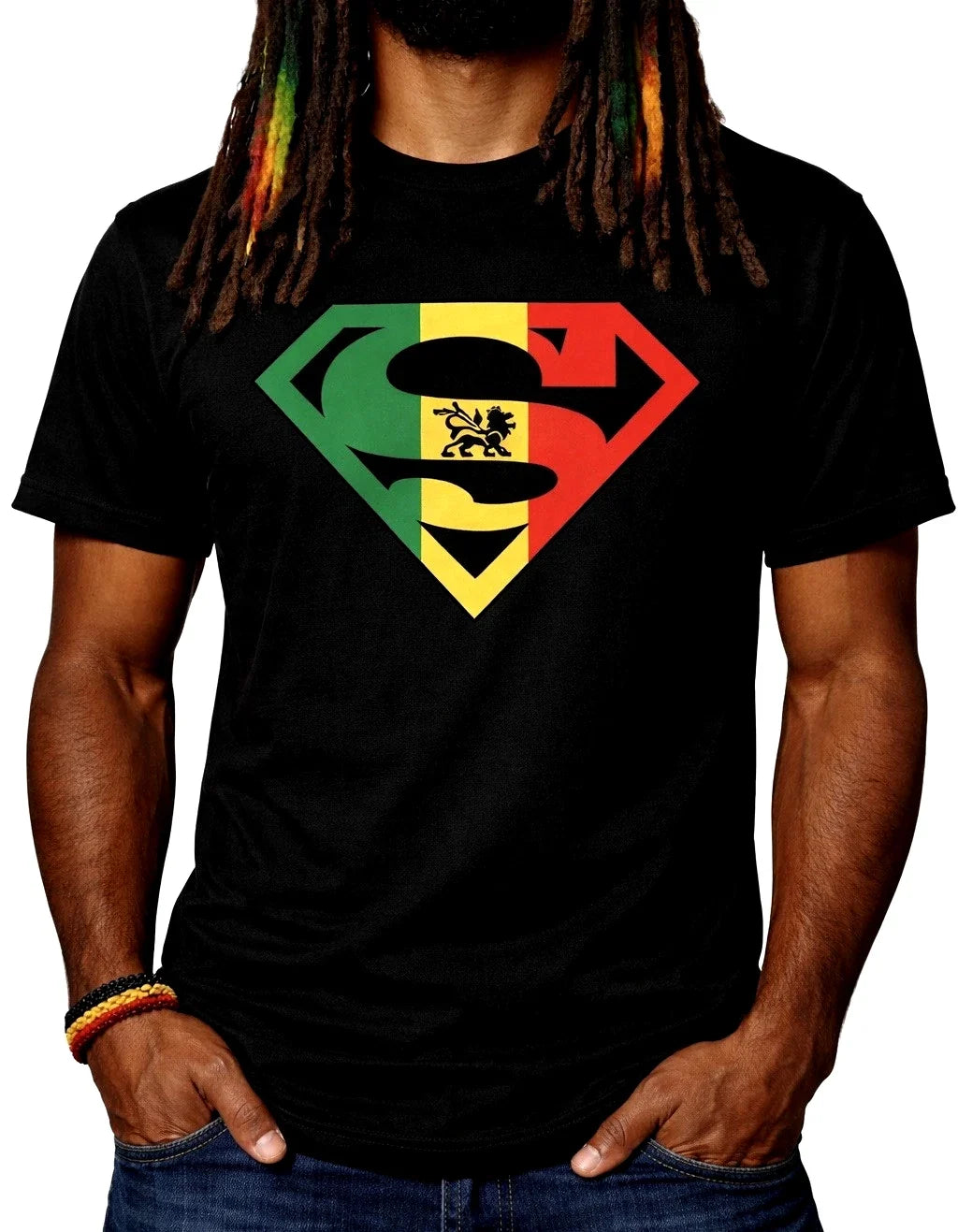 Superhero Rastafarian Logo Unisex Reggae Rasta Graphic Tee Multi-Colours Unisex