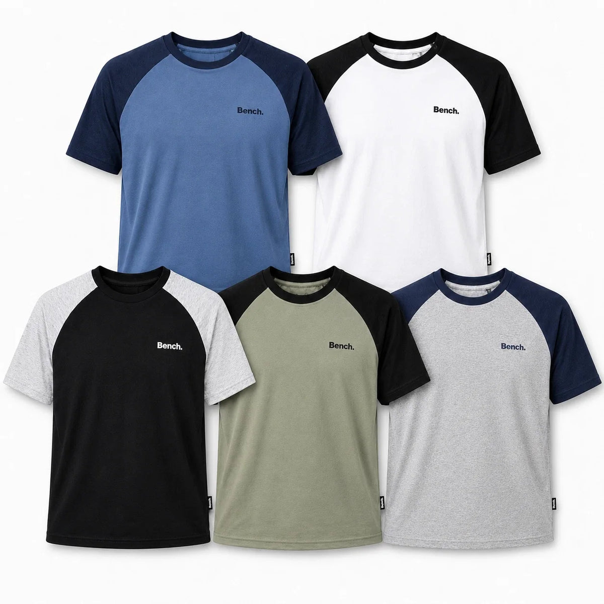 Bench Men's Raglan Short Sleeve 100% Cotton Crew Neck Top M-2XL 77 Unisex