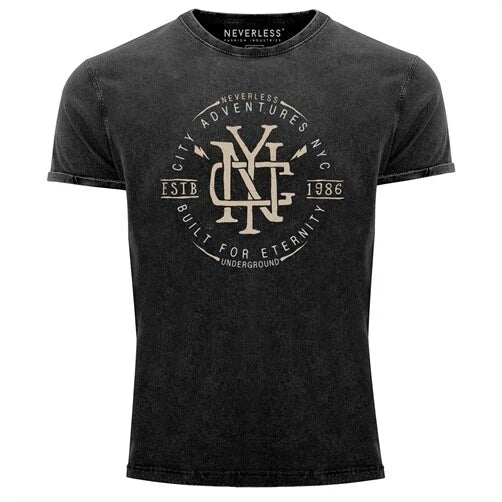 Neverless® Men's Vintage Shirt Print Shirt {NYC Logo Print New York Unisex