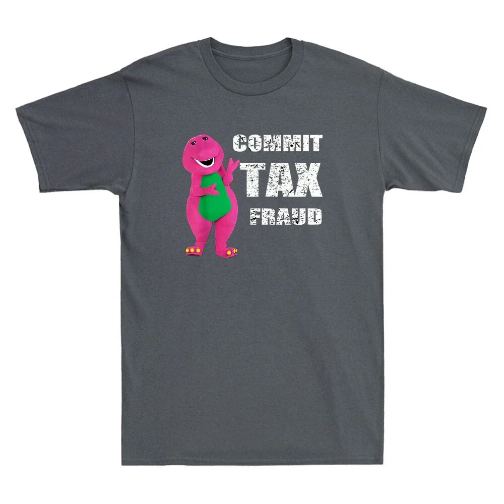 Commit Tax Fraud Funny Barney T-Rex Cartoon Vintage Men's Short Sleeve Unisex