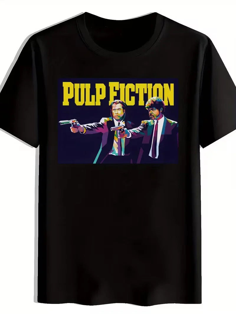 [Pulp Fiction ] Black Men's Pulp Fiction Graphic | Casual Crew Ne Unisex