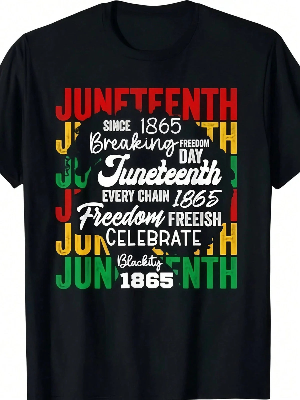 Juneteenth Mens Clothes Freedom Day Print Black TShirt,Casual Crew Neck Tshirt Unisex