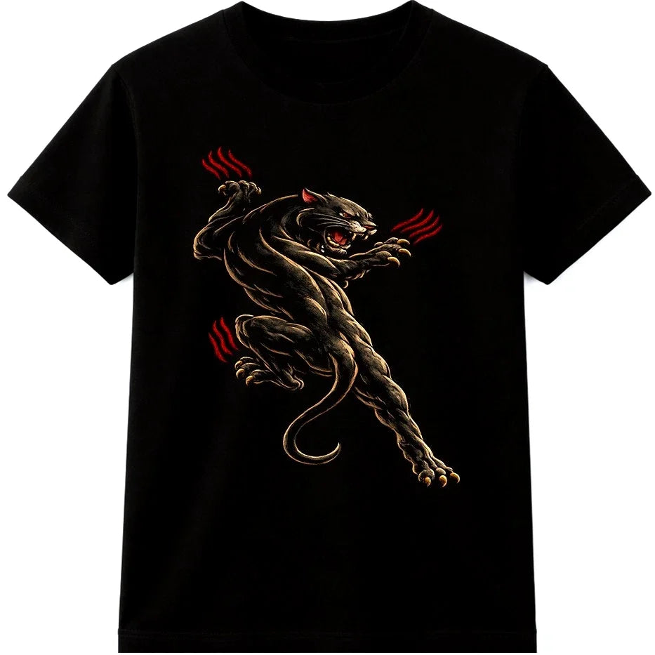 Panther T Shirt Black Big Cat Claw Marks Tattoo Wildlife Graphic Vintage Tee Unisex