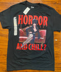 ELVIRA Mistress Of The Dark SEXY "Horror and Chill?" Black Graphic Tee- NWT Unisex