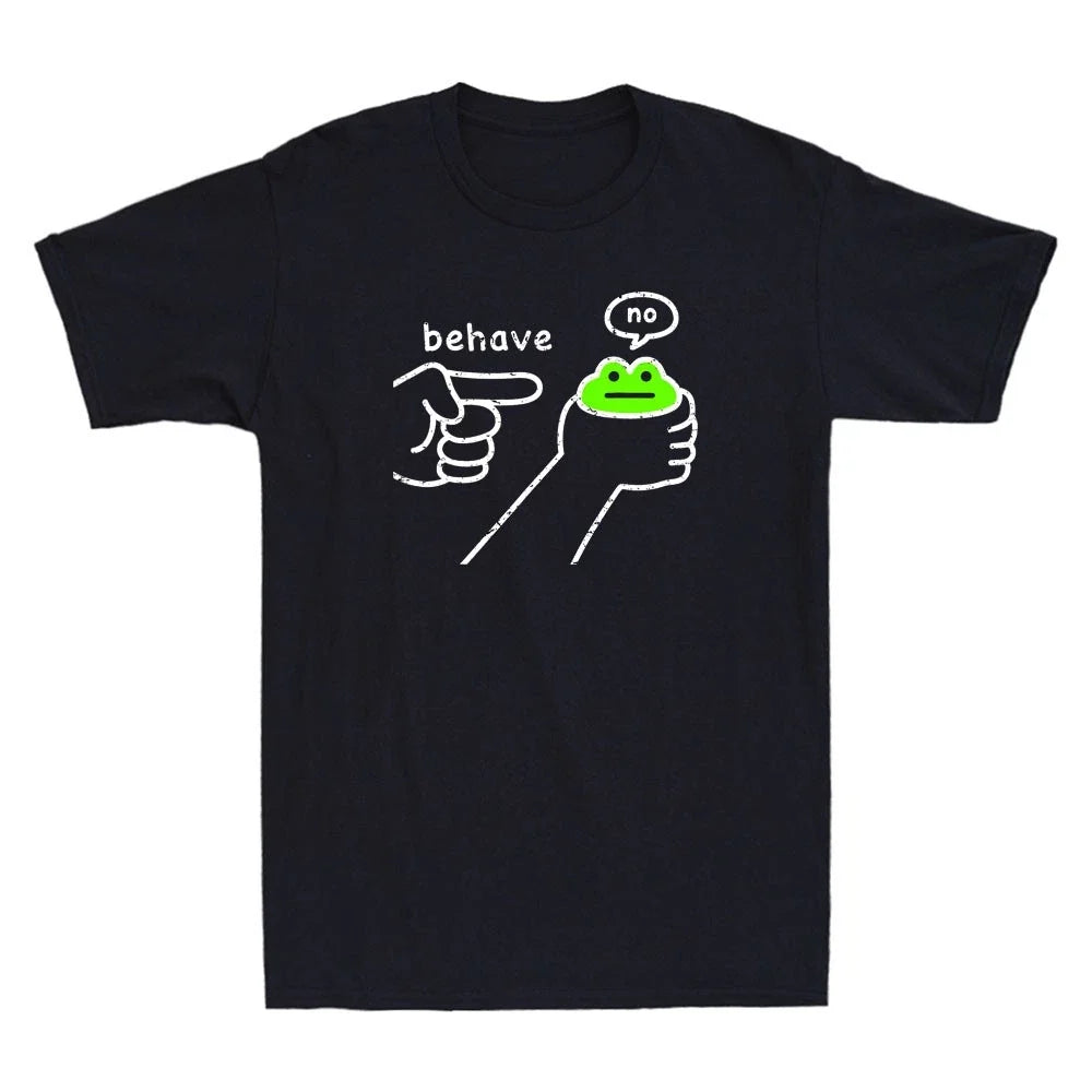 Behave No Funny Dishonest Frog Cartoon Meme Humor Quote Vintage Men's Unisex