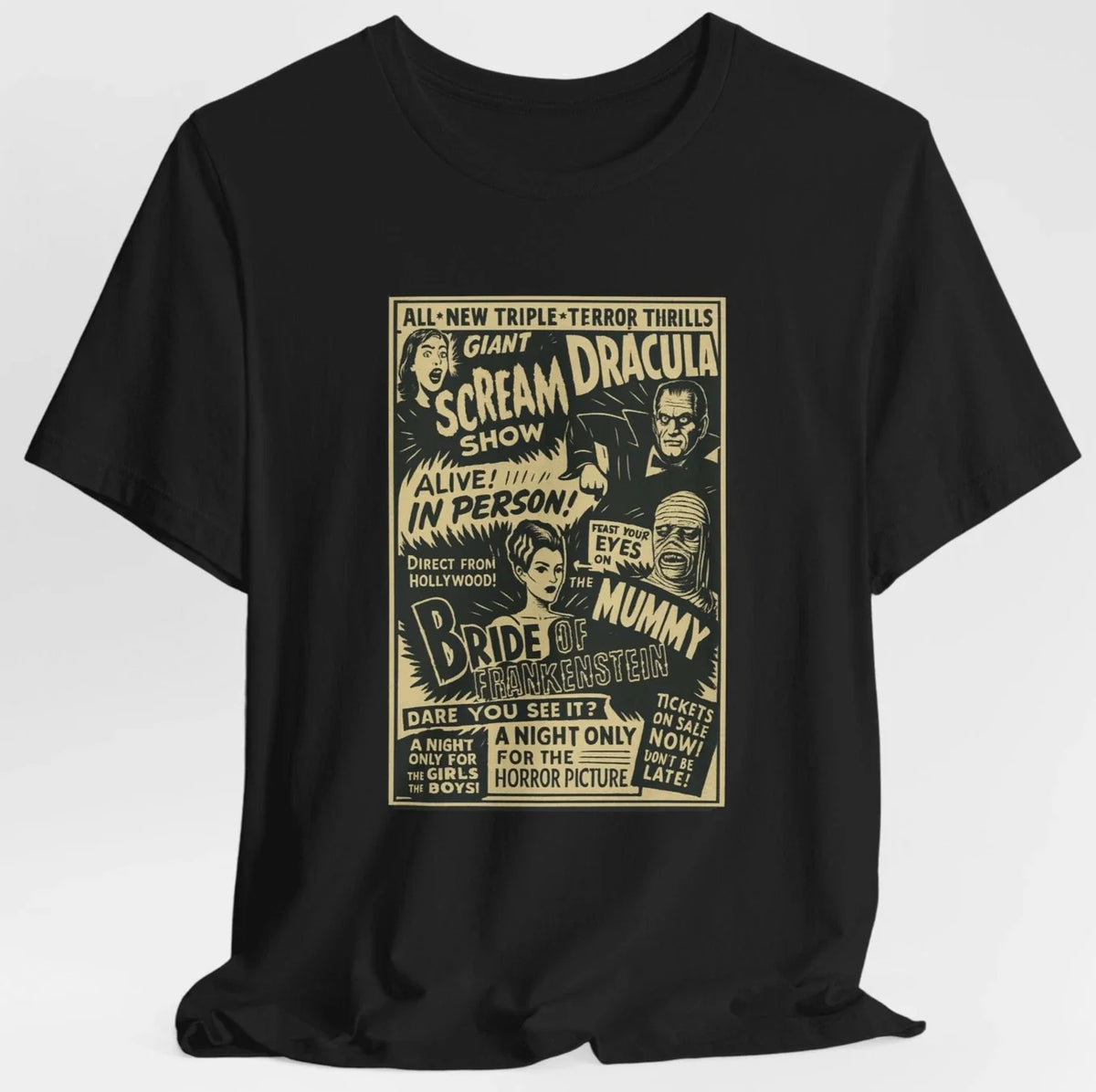 Vintage Horror Dracula Mummy Bride of Frankenstein Monster Halloween Unisex