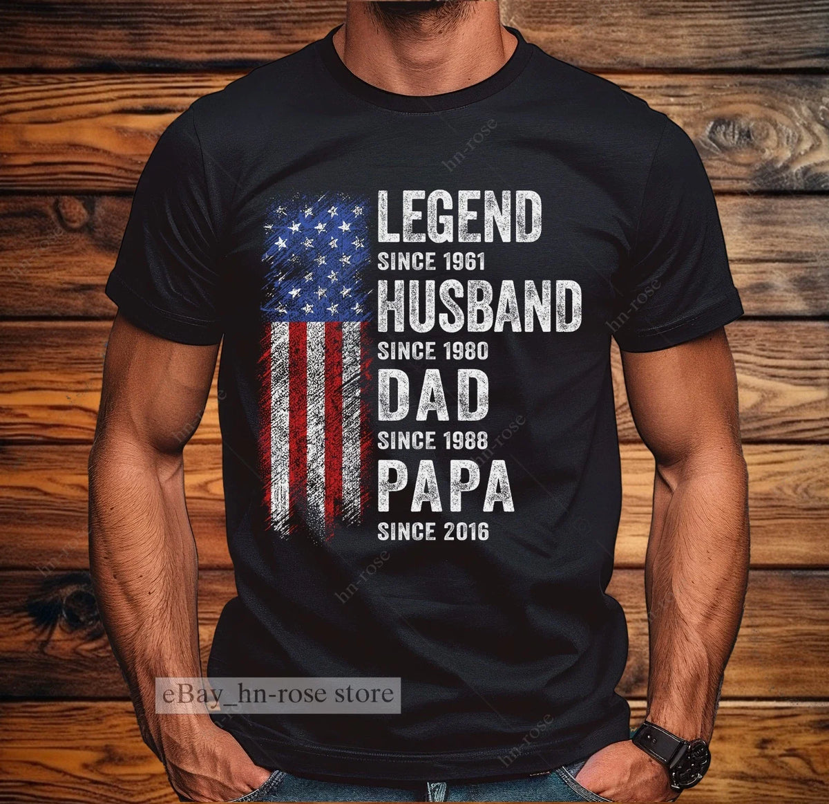 Personalized Papa Shirt American Flag Patriot Gift Custom Years New Grandpa Tee Unisex