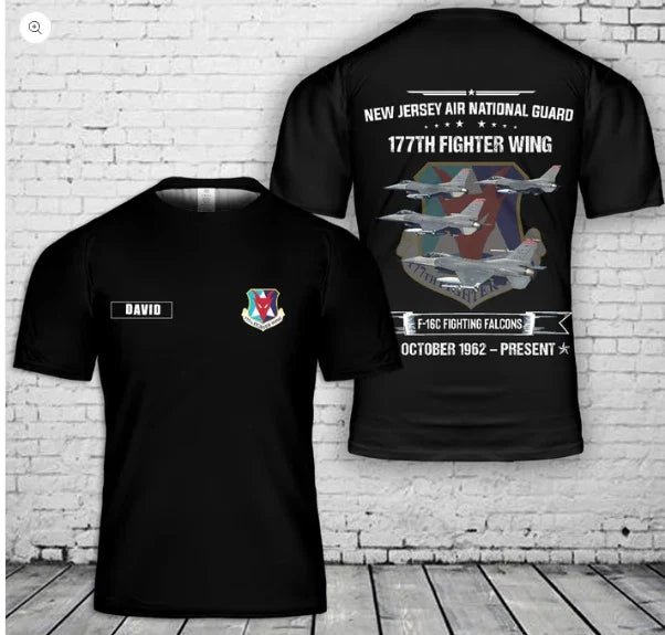 Custom Name New Jersey Air National Guard 177th Fighter Wing F-16 Fig 3D Unisex