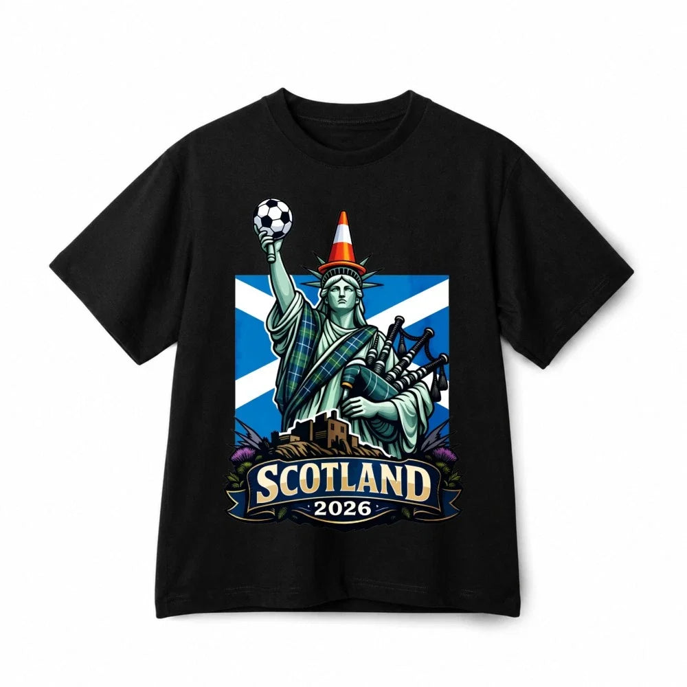 Scotland 2026 Liberty Statue Soccer Bagpipes Funny Cotton Casual Unisex Unisex
