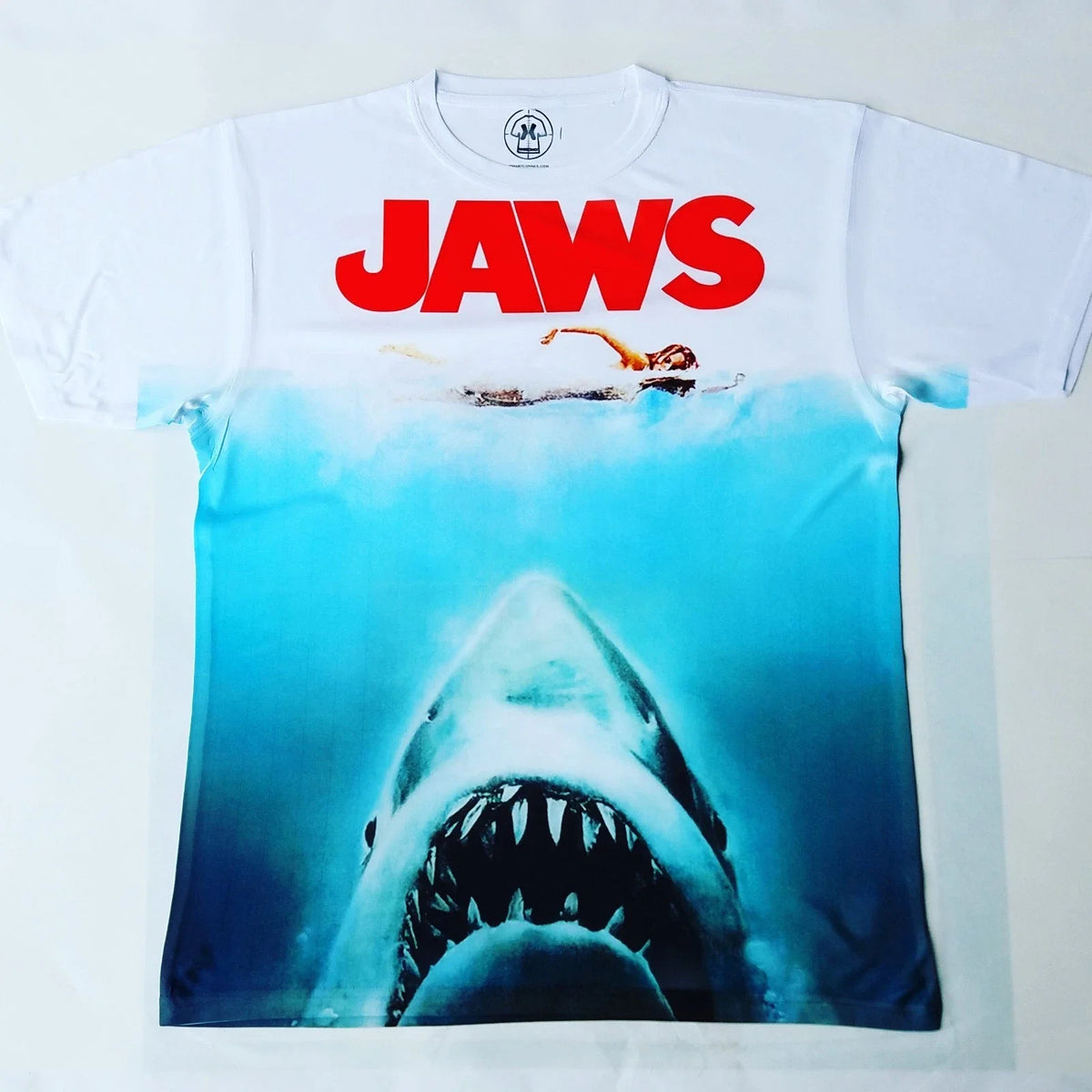 Jaws T Sublimated shirt california shark beach ocean movies 80s classic Unisex
