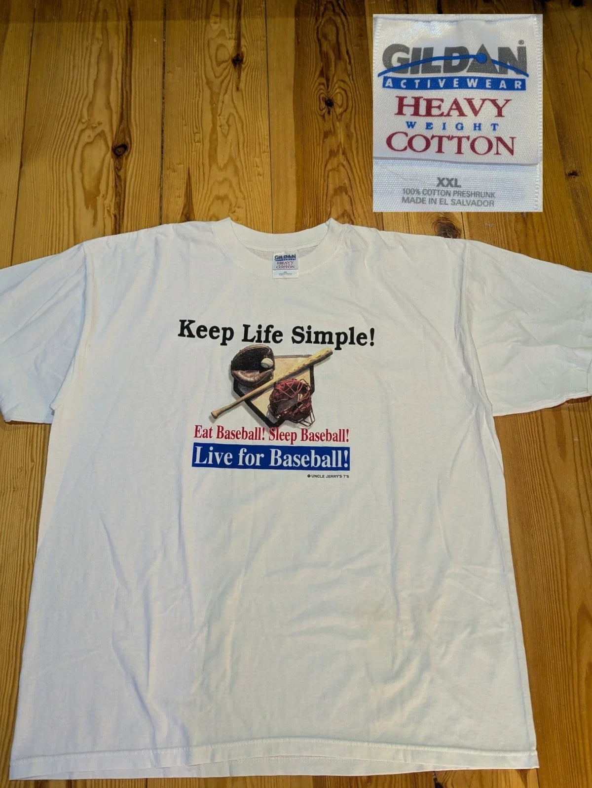 Vintage Gildan Heavyweight White Baseball Graphic Men's 2XL Unisex