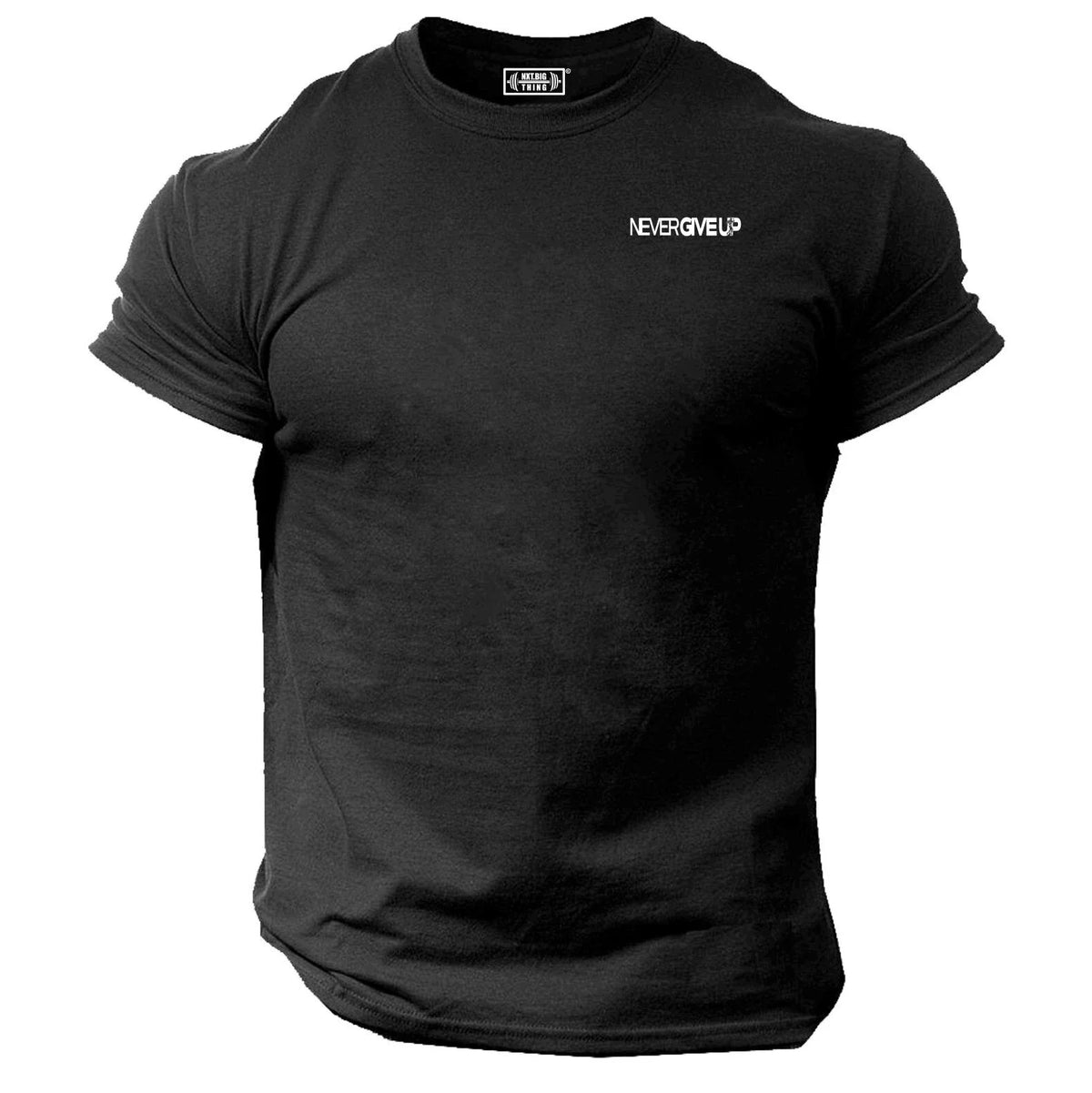 Never Give Up T Shirt Pocket Gym Clothing Bodybuilding Training Workout MMA Top Unisex