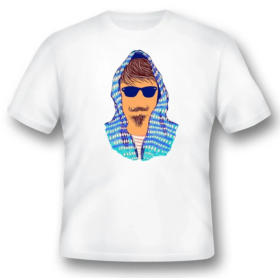Hipster 2 beard glasses black or white tee shirt Unisex