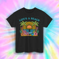 Life’s A Beach Shirt Funny Tropical Vacation Sunset Palm Summer Vibes Tee S-5XL Unisex
