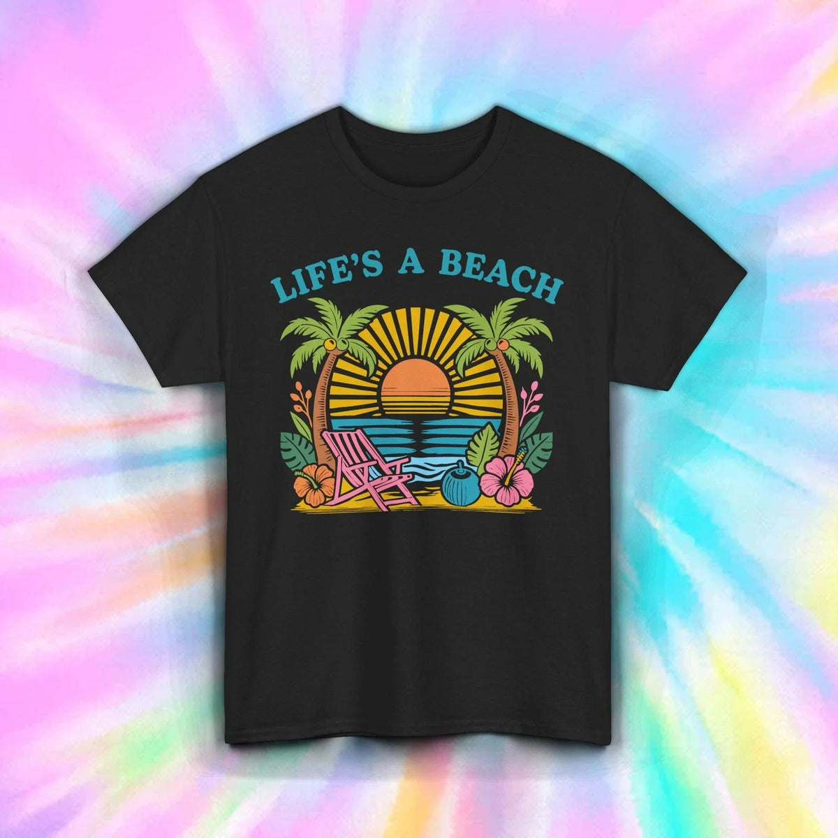Life’s A Beach Shirt Funny Tropical Vacation Sunset Palm Summer Vibes Tee S-5XL Unisex