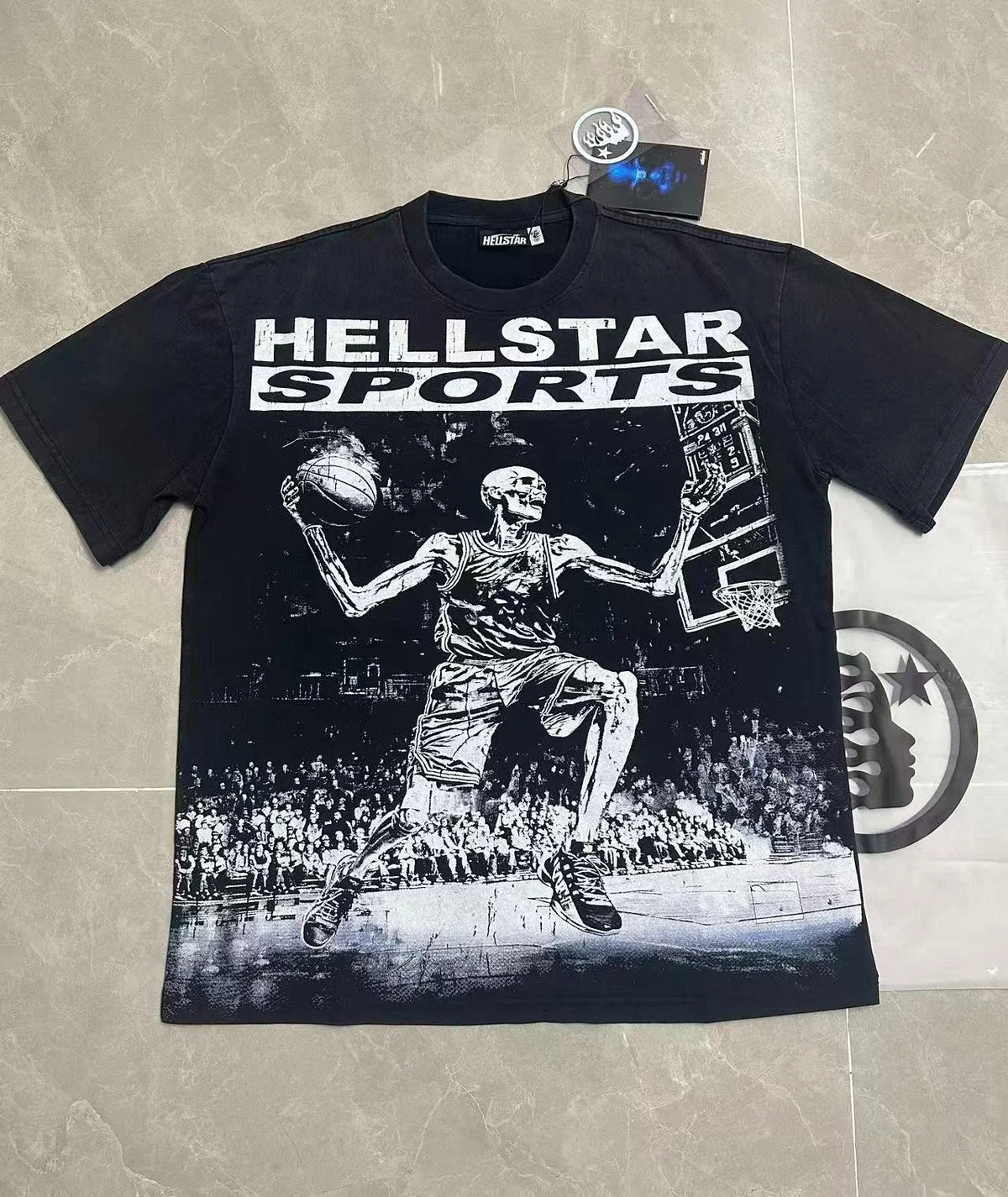 Hell Studios star Skeleton playing basketball print Men's Short Sleeve Unisex