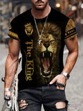 s Fashion Gold Lion The King Black Casual Short Sleeve Novelty Silky Tee Unisex