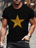 Printed Gold Glitter Star – Retro Music for Fashion & Collectors Tee Top Unisex