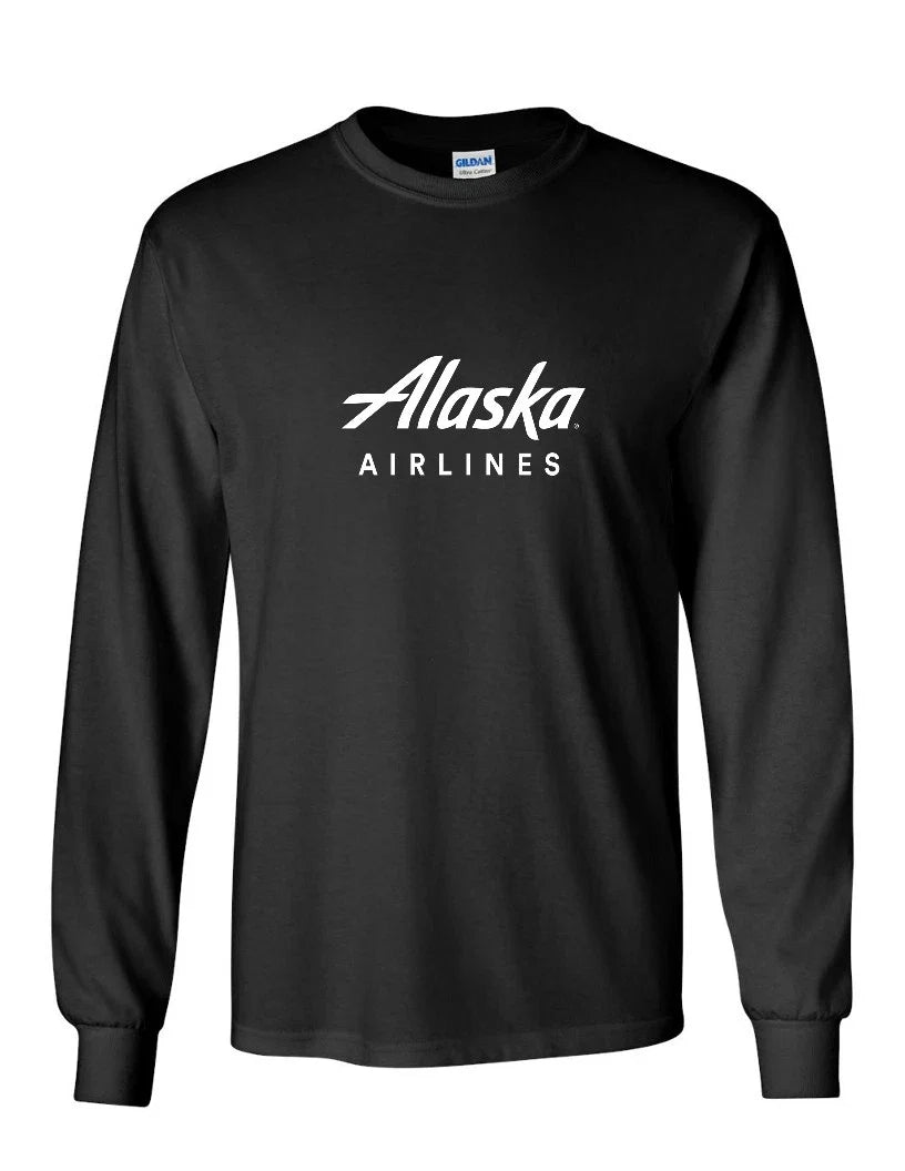 Alaska Airlines Retro White Logo US Aviation Black Long sleeve Unisex