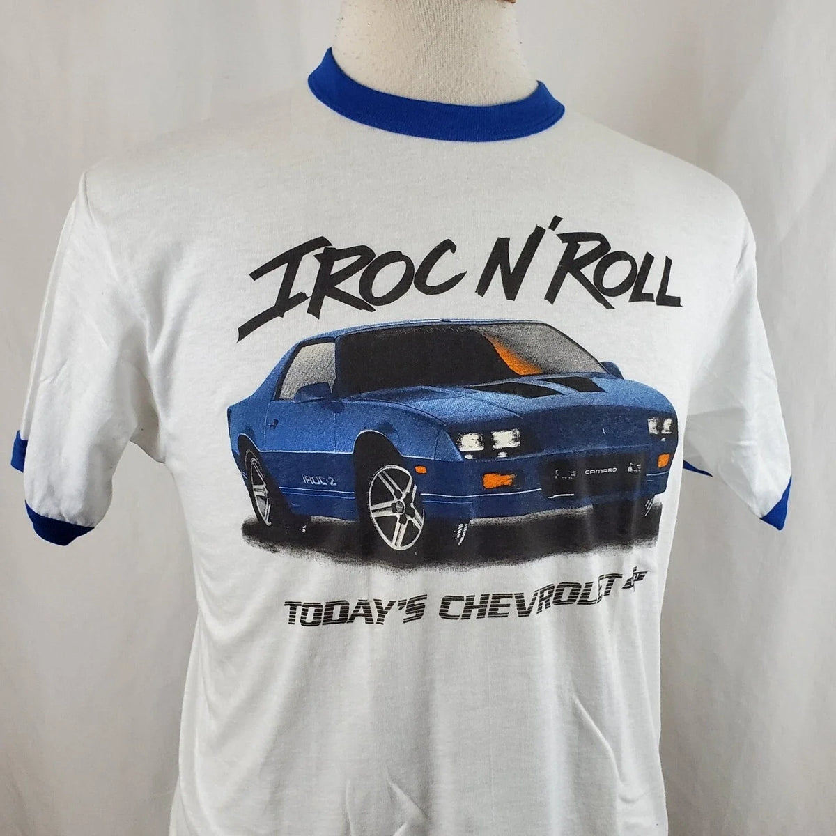 Vintage 80s Chevy Camaro IROC Large Ringer 50/50 Two Sided Deadstock, GM Unisex