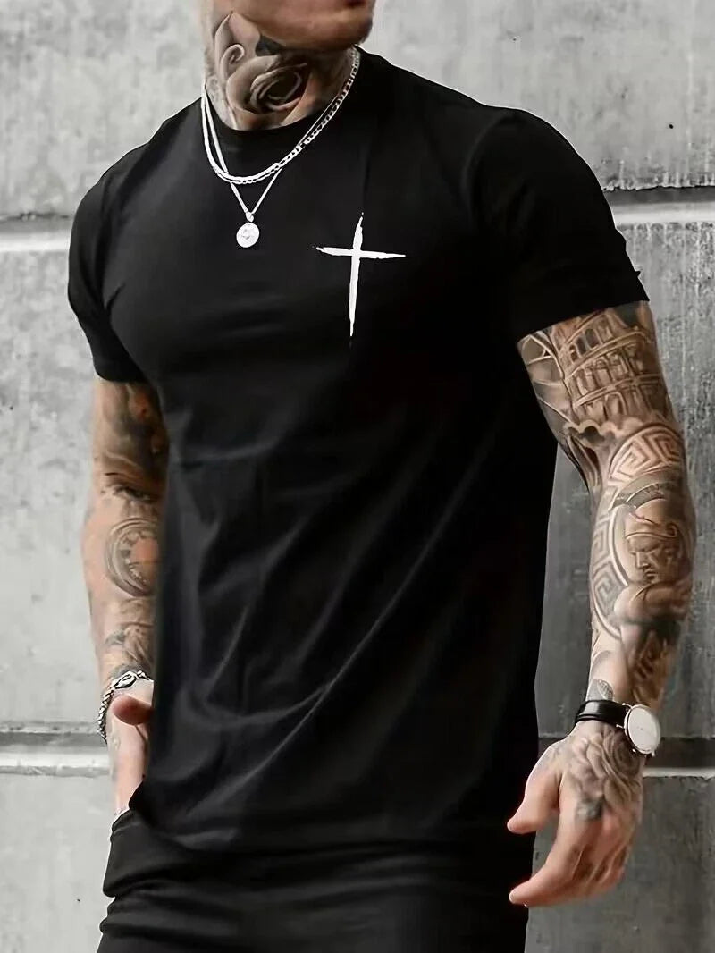 T Shirt Cross of Nails Graphic Print Black Casual Short Sleeve Fashion Men's Tee Unisex