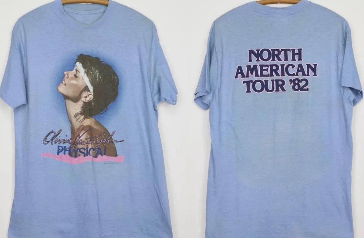 Vintage Olivia Newton John Physical Tour Shirt 2 sides Light Blue S-5XL Unisex