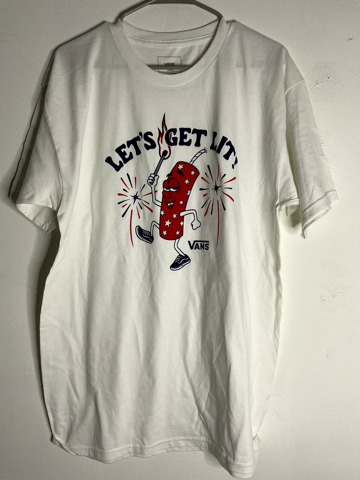 Vans Men's Let's Get Lit Graphic White Tee Size Large Unisex