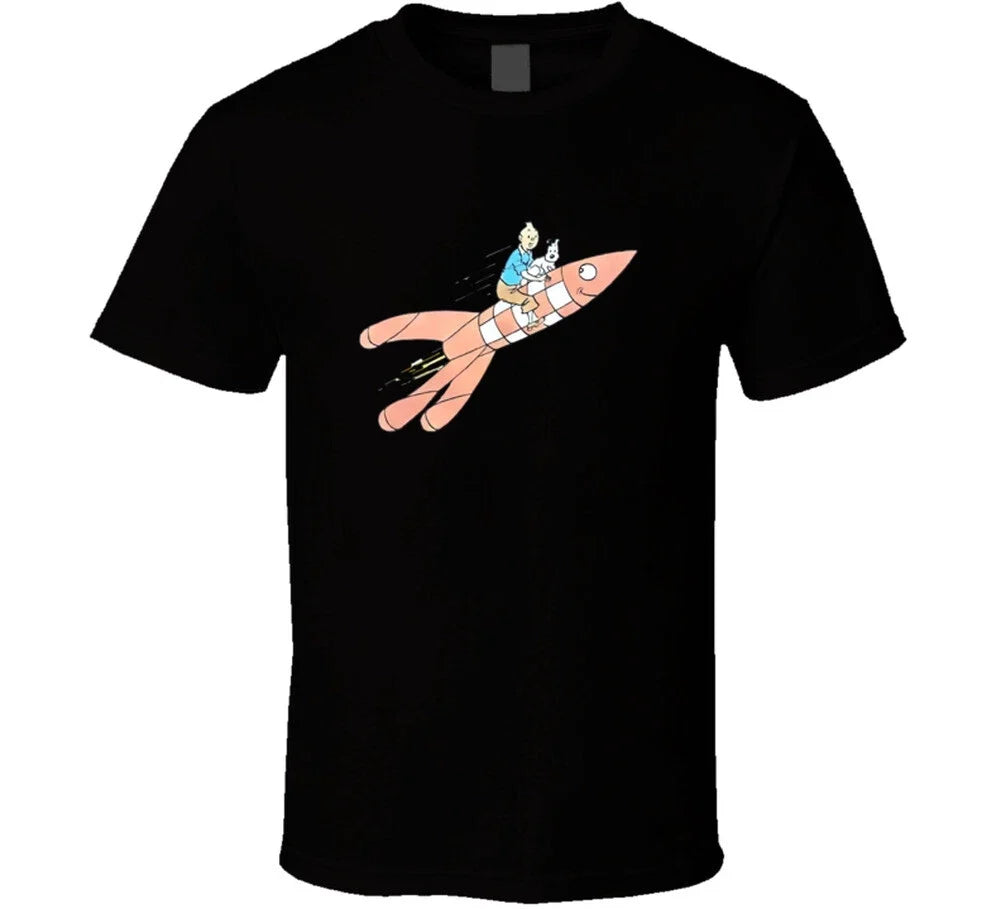 Tintin And Snowy On Rocket Vintage Retro Style And Apparel T Shirt Unisex