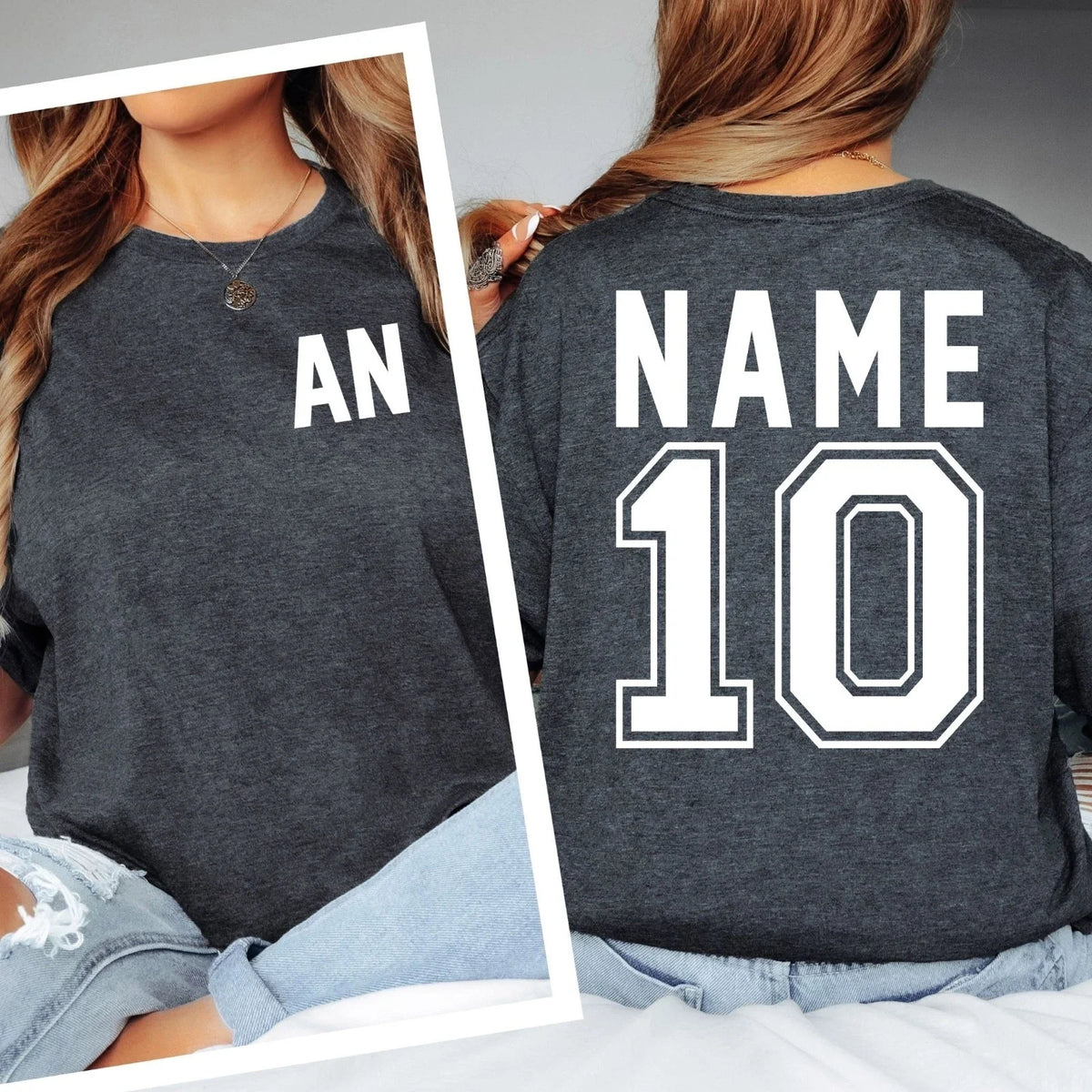 Personalised Name Number Shirt Custom Initial Tee Sports Style Back Print Tops Unisex