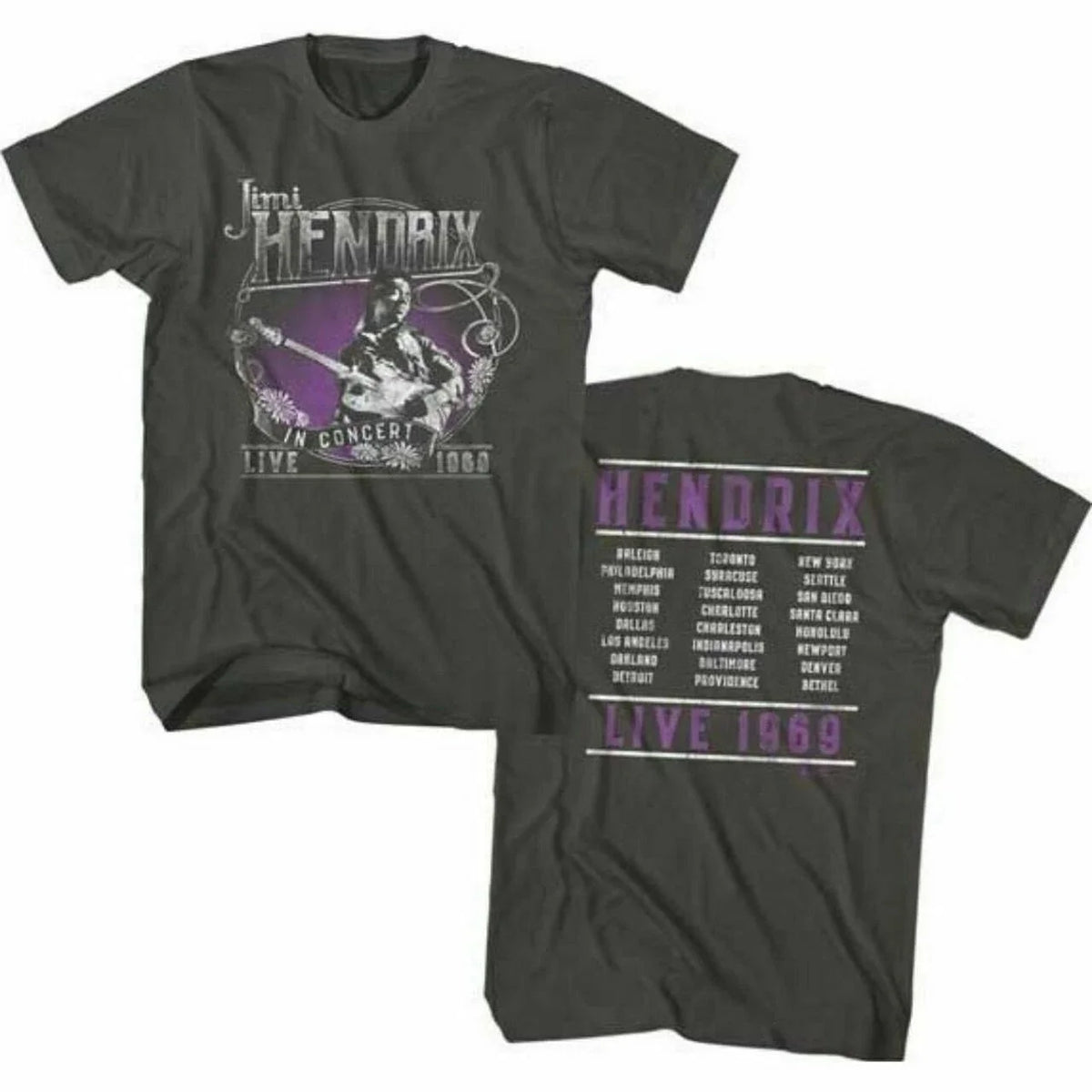 Jimi Hendrix Vintage - Live in Concert 1969 Men's Unisex Charcoal Unisex