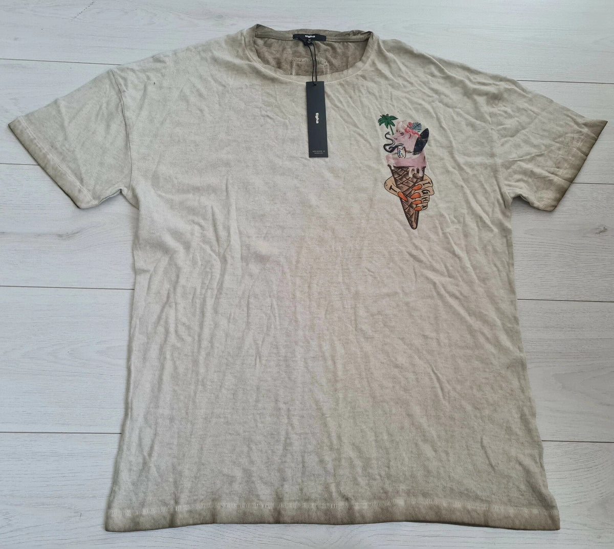 Tigha Mens Oversized Ice Cream MSN Vintage Light Mud Size S Unisex