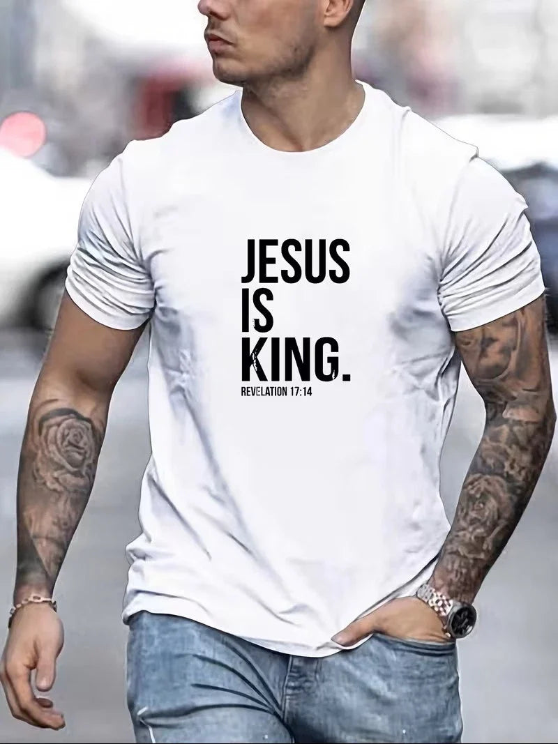 Men's Jesus Is King T Shirt Revelation 17:14 Bible Verse Christian Casual Tee Unisex