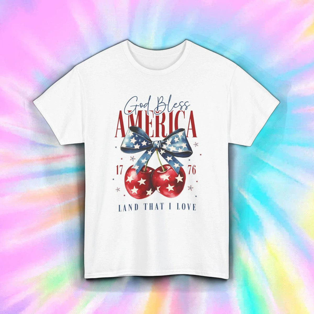God Bless America Shirt Patriotic Cherries 1776 Tee S-5XL 4th of July USA Pride Unisex