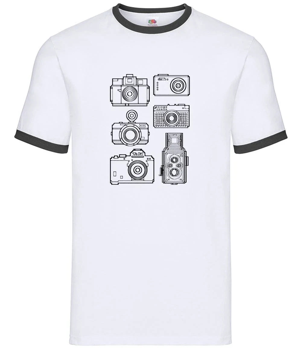 Vintage Cameras - Mens Ringer - Camera Photography Retro Unisex