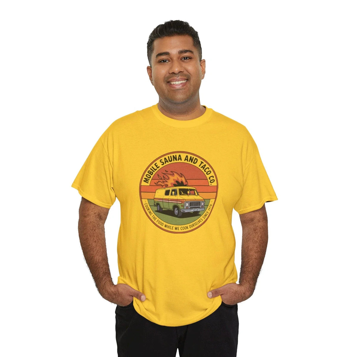 Vintage Food Truck Taco T Shirt Funny Mobile Kitchen Cooking Retro 70s Parody Unisex