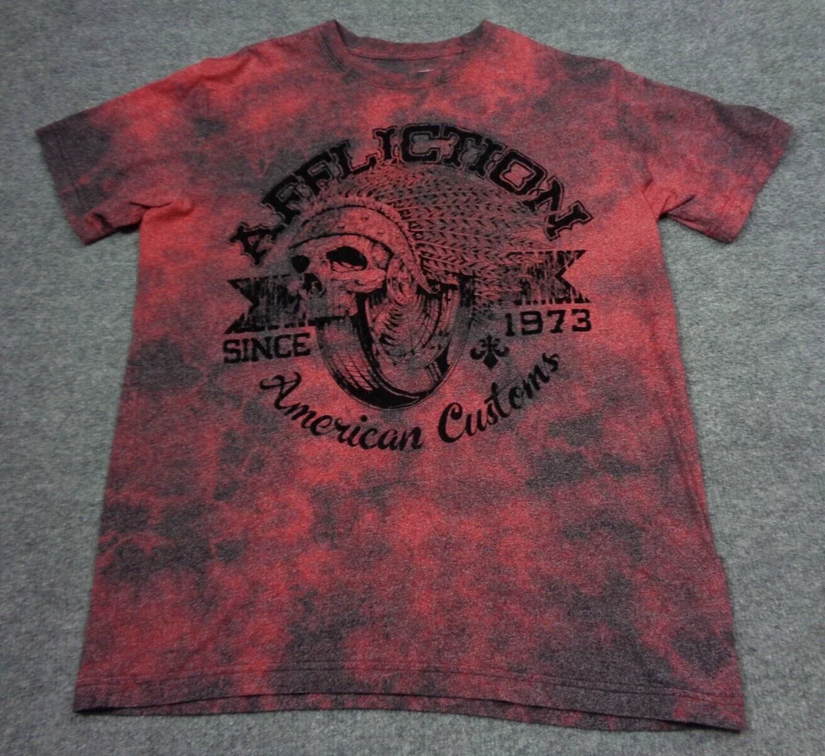 Affliction American Customs Shirt Mens M Red Skull Bones Native American Gothic Unisex